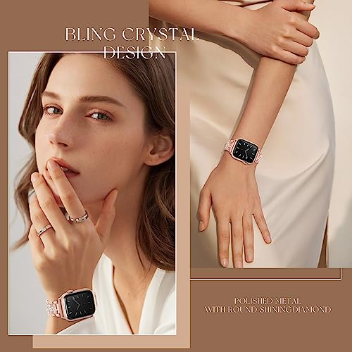 LELONG Compatible with Apple Watch Band 38mm 40mm 41mm Series 9 8 7 6 5 4 3 2 1 SE Ultra for women, Bling Replacement Bracelet iWatch Band, Sparkle Diamond Rhinestone Stainless Steel Metal Wristband