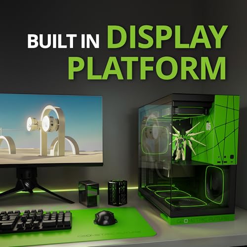 Image of Geometric Future M5 Tempered Glass Mid Tower, E-ATX /ATX Gaming Case, 1.2mm Steel, Type C, Toolless Panels, Support 420 /360 Radiator, Dual-Chamber, Black /Green, GEO-M5-BNY