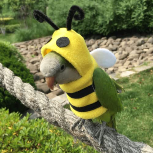 Image of Bird Costume Diaper Flight Suit Bee Shape Clothes Cosplay Photo Prop for Parrots Lovebird Budgie Parakeet Cockatiel Sun Conure, Small Animals Apparel (Bee Without Diaper, Medium), Green (BPF1)