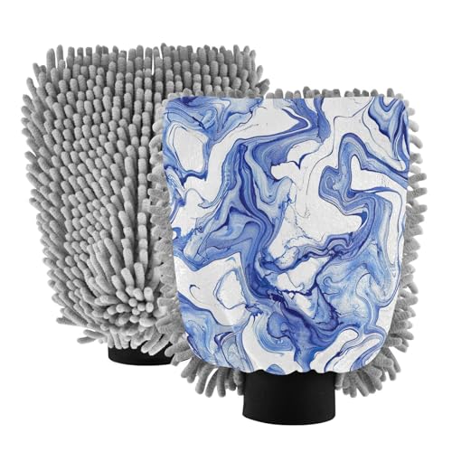 GakkiGii Ink Gradient 2 Pack Microfiber Car Wash Mitts, Dual-Sided Chenille Gloves, Scratch-Free for Auto Detailing & Home Cleaning, L