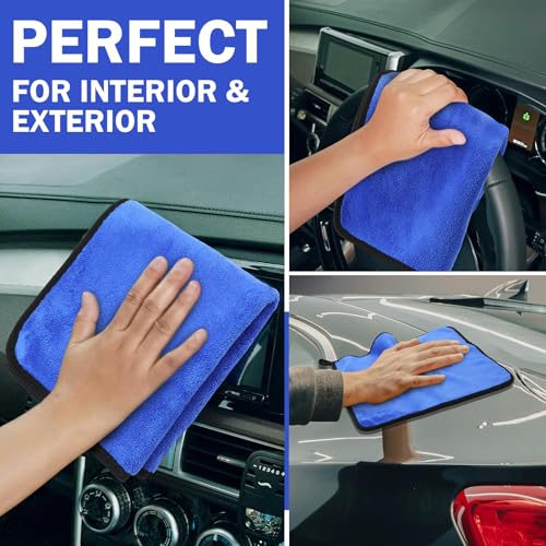 Tallew 12 Pcs Microfiber Towels for Cars, 800 GSM Plush Drying Cleaning Cloth Bulk, 16 x 16 Inch Thick Absorbent Wash Detailing Towels for Car Polishing, House, Kitchen Cleaning(Gray and Blue) by Tallew - Image 3