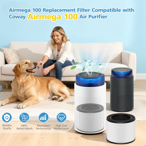 Image of 2 Pack Airmega 100 Replacement Filter Compatible with Coway Airmega 100 Air Purifier, 3-IN-1 Certified HEPA & Activated Carbon with Deodorization Filter