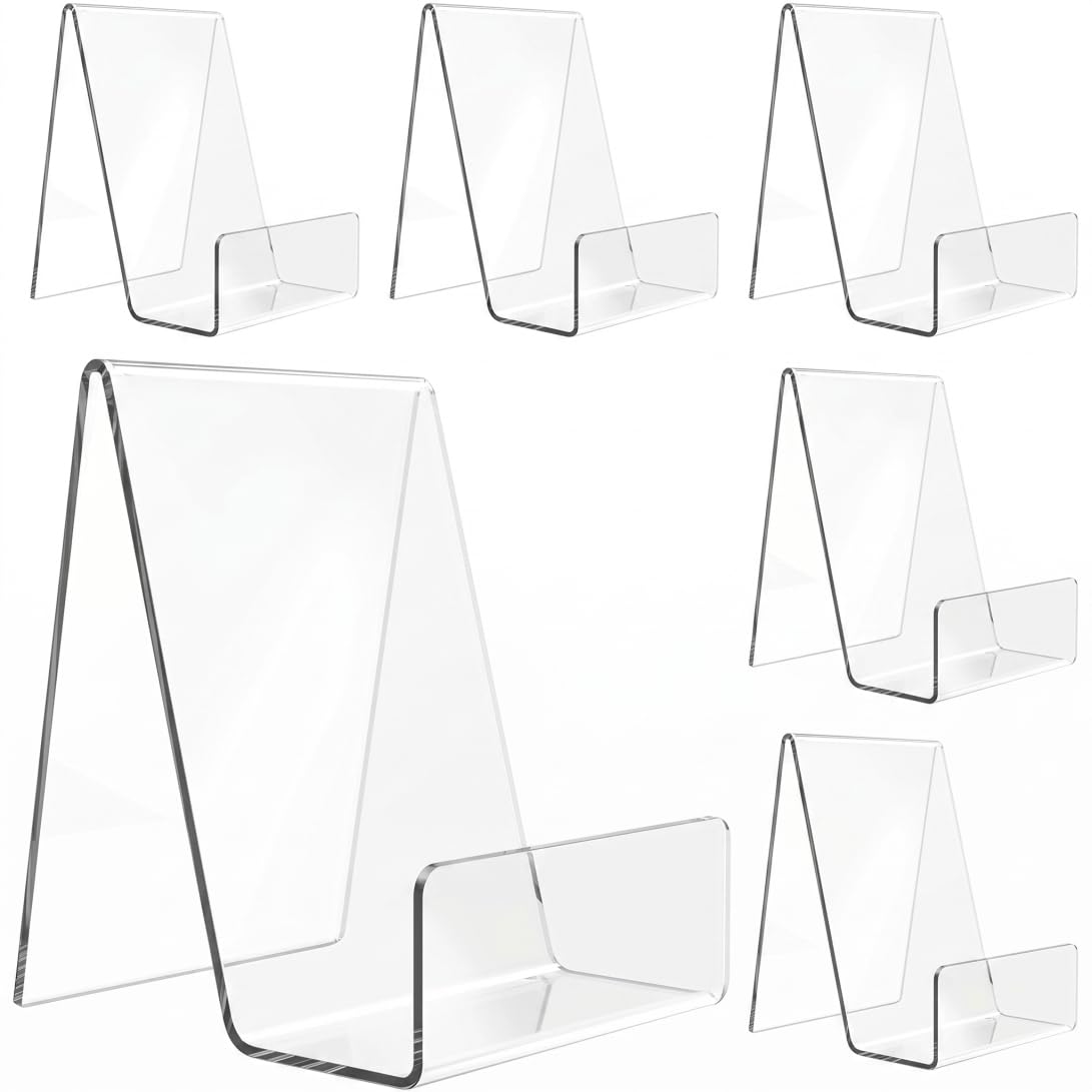 Book Stand, 6 Pack Acrylic Book Stand Display, Clear Holder for Comics, Brochures & Books, Transparent.