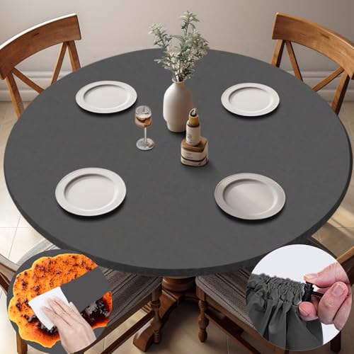 opstellen Fitted Dark Grey Black Round Tablecloth for 40-44" Tables Modern Non Slip Water Proof Table Cover Spring Autumn Outdoor Garden Accessories College Dorm Stuff Apartment Storage Cool by opstellen - Used condition - US$5.53