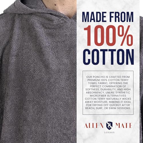ALLEN & MATE 100% COTTON Unisex Hooded Surf Poncho – 380 GSM, Safety Certified, Oversized Quick-Dry Robe for Men & Women3