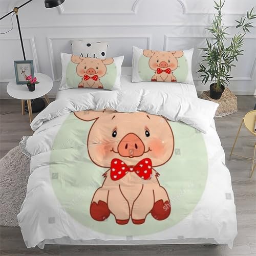 Housse de couette King cochon de dessin animé en microfibre 220x240cm - 6