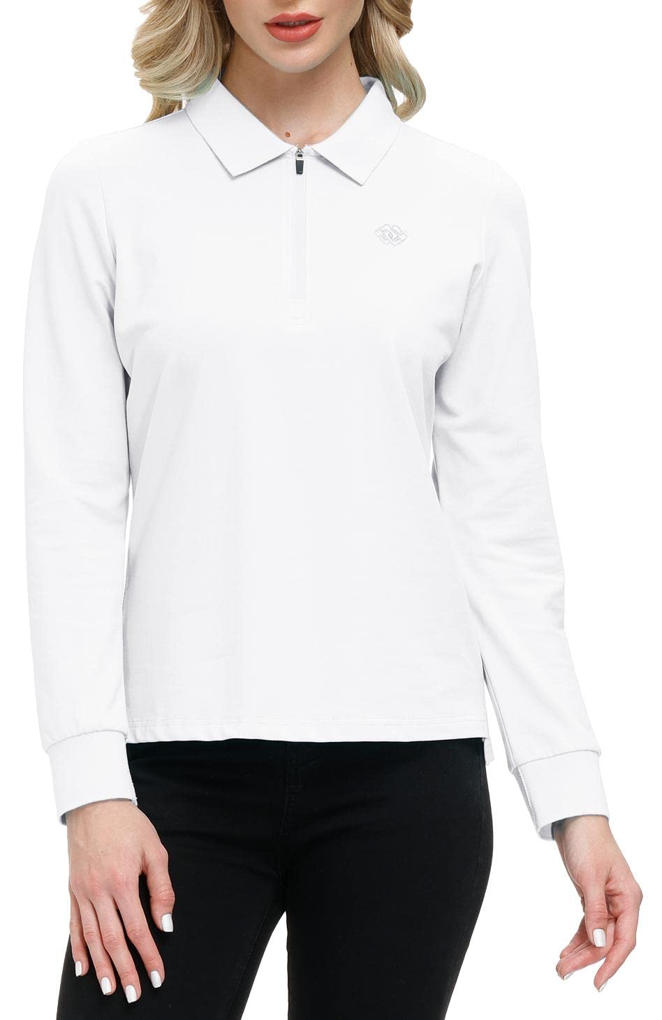 Mujer Polo de Manga Larga Algodón Camiseta de Golf Trabajo con Cremallera