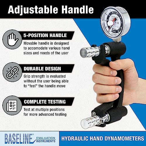 Image of Baseline Hydraulic HD Hand Dynamometer for Accurate Grip Strength Readings, 200 LB Capacity, Black, 12-0221