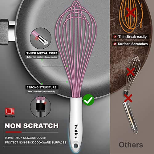 Image of Walfos Whisk, Silicone Whisks for Cooking & Baking Non Scratch Rubber Coated Pink Whisk for Non-stick, Perfect for Frothing, Blending, Beating and Whisking (3pack Pink)