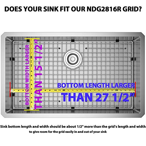 Serene Valley Sink Bottom Grid 27-1/2\" x 15-1/2\", Rear Drain with Corner Radius 3/16\", Kitchen Sink Grid NDG2816R - Thumbnail 2