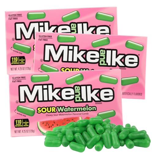 Mike and Ike Sour Watermelon Theater Boxes, caramelos 4.25 oz x3