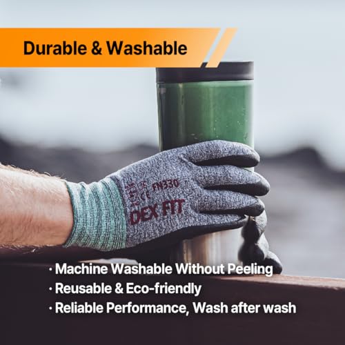 DEX FIT Nitrile Work Gloves FN330, 1 Pair, 3D-Comfort Stretchy Fit, Firm Grip, Thin & Lightweight, Touch-Screen Compatible, Durable, Breathable & Cool, Machine Washable; Orange S (7) - Thumbnail 6