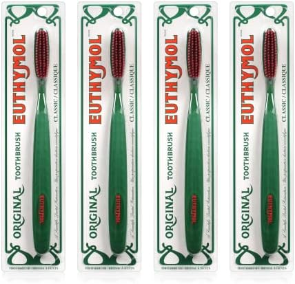 Euthymol] Classic Toothbrush, Large - (4 Pack) Full Head, Soft Bristle Triple Curve Manual Toothbrush for Maximum, Efficient Cleaning and Sensitive Gums and Teeth