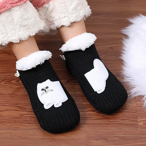 Image of ZYZX Cute Cat Slipper Socks for Women with Grips,Fuzzy Socks Indoor