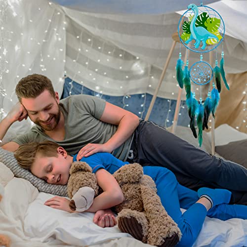 MHJY Traumfänger Kinder, Dinosaurier Dreamcatcher mit Feder Gross Handgefertigte Traumfänger für Jungen Mädchen Teenager Deko Zimmer Schlafzimmer Kinderzimmer Dekoration
