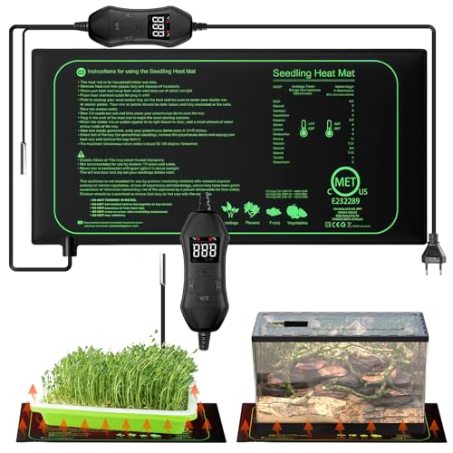 GOEDCH Tappetino riscaldante per piante: tappetino riscaldante per piantine, tappetino riscaldante per piantine, 10 x 20,75 con regolatore termostatico per piante e piantine germinazione, cuscino