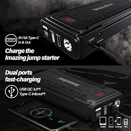 image for Imazing Portable Car Jump Starter - 2500A Peak 20000mAH (Up to 8L Gas 