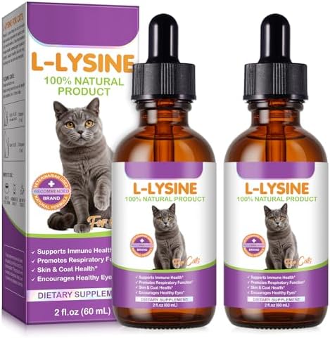 Tamiodfo Lysin für Katzen 60ml, Katze L-Lysin Ergänzung Unterstützung Immun für Katzen Atemwege, Niesen, fließende Nase, Augenfunktion, hilft stärken natürliche Abwehr -2 Stück