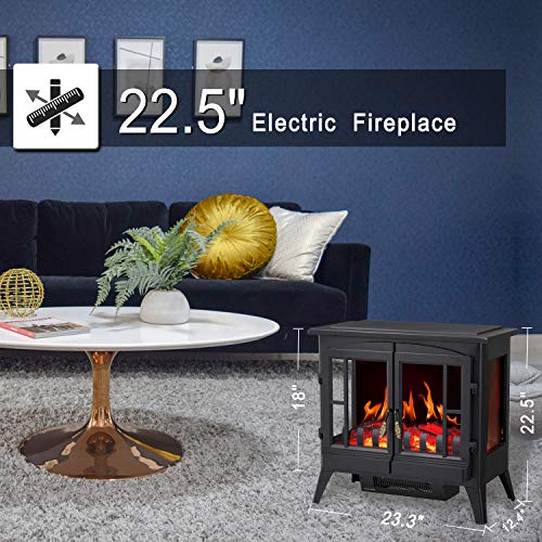 Image of R.W.FLAME Electric Fireplace Infrared Stove Heater, 23 inch Freestanding Fireplace Heater, 3D Realistic Flame Effects, Adjustable Brightness and Heating Mode, Overheating Safe Design, 1000W /1500W, Black