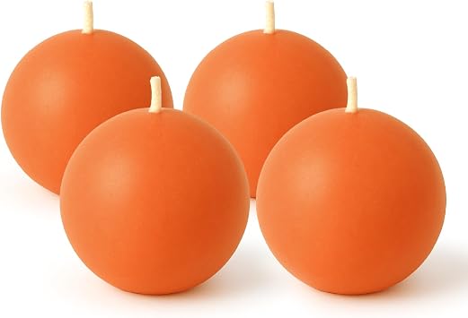 Biedermann & Sons Cantaloupe Round Candles Set of 4, Unscented Dripless Balls, 2.5" Spheres, 8 Hour Burn, for Table Centerpieces and Seasonal Styling