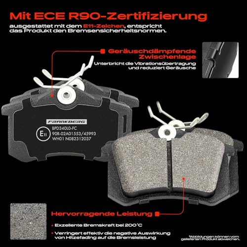 Frankberg Bremsensatz inkl. 2x Bremsscheiben + 4x Bremsbeläge Hinten Kompatibel mit Golf VI 5K1 Golf V 1K1 Golf Plus 521 5M1 Yeti 5L Replace# 1H0698451D