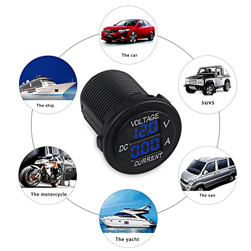 Waterwich Dc12-24V/0.1-10A Dual Led Digital Multimeter Amp Voltage Meter 2-In-1 Current Tester And Voltage Tester For Boat Marine Vehicle Truck Atv Car Camper Led Round Panel (Blue) #TOP5