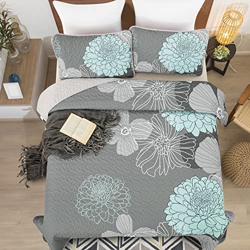 Green Floral Pattern Quilt Set California King Size - 3 Pieces Quilt Coverlet Elegant Bohemian Bedspread With 2 Pillowcases Soft Lightweight Microfiber Bedding Quilt Set For Adults (Green,106"X94") #TOP4