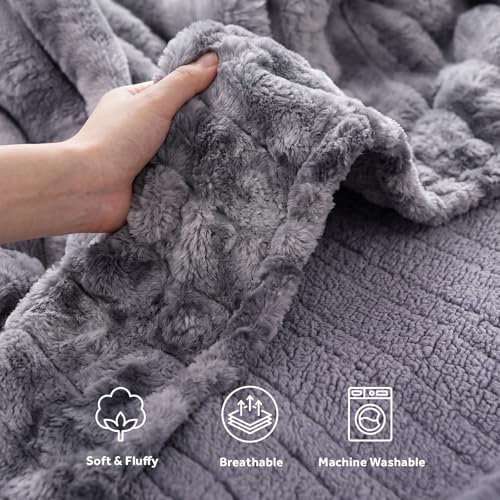Image of Westinghouse Electric Heated Throw Blanket, Faux Fur with 6 Heating Levels & Auto Off, Soft Cozy Sherpa Washable Blanket (50 inch x 60 inch, Grey)