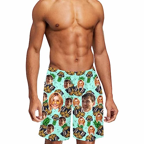 Custom Mens Swim Trunks with Face Photo Personalized Funny Face Quick Dry Beach Shorts Swimwear Gifts for Dad Boyfriend