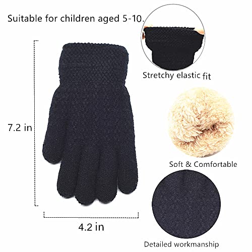 Winter Gloves for Boys Girls - Kids Warm Knit Thermal Cable Knitted Gloves Wool Fleece Lined Mittens for Cold Weather2
