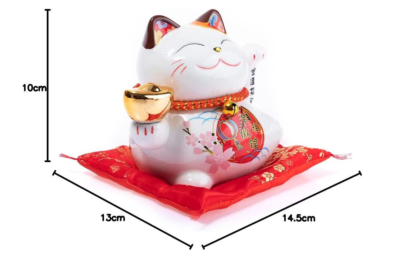 lachineuse - Gatto Maneki Neko - Statuetta giapponese del gatto fortunato - Braccio mobile - Oggetto decorativo kawaii - Porcellana del gatto fortunato - Fortuna, felicità, fortuna