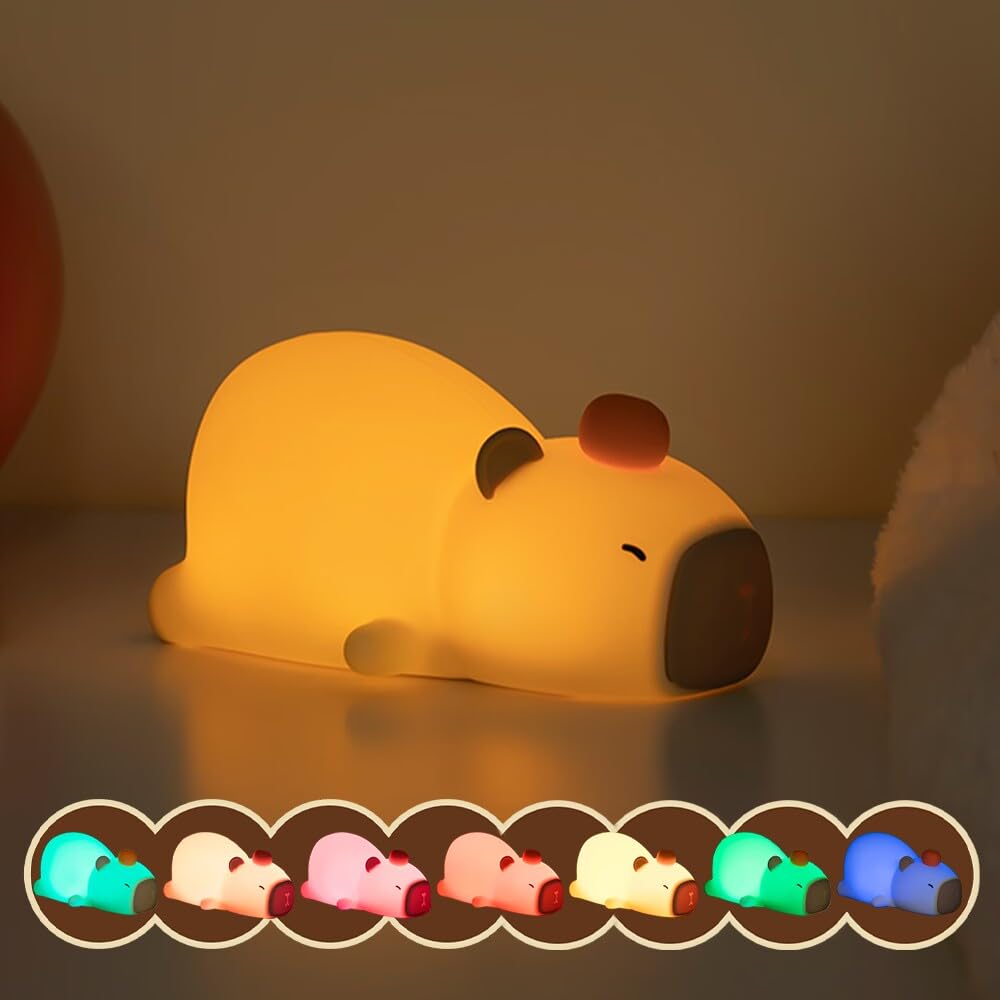 Sangyn Capybara Nachtlicht Kinder 7 Farben süßes Tier weiche Silikon LED Lampe mit Dimmbar und Timer, Touch-Steuerung, tragbar und wiederaufladbar Baby Nachtlicht für Schlafzimmer Kinderzimmer