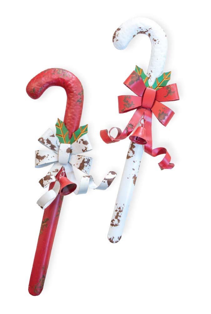 Boston International Decorative Metal Candy Cane Wall Art, Set of 2, 23-Inches, Red and White