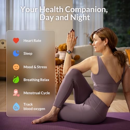 FANY Smart Watch for Women, 1.1'' AMOLED Ultra-Clear Display with Aluminum Case & Leather Band, Fitness Tracker with Sleep/Heart Rate/SpO2/ Breathing/Step Monitor, 110+ Exercise Modes for Android/iOS - image 3