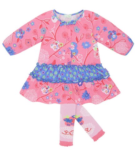 Le Top Baby-Girls' Secret Garden Soft corduroy dress with matching leggings 3 M Pink And Blue