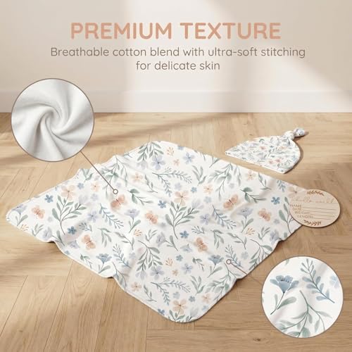 Image of Newborn Receiving Nursery Flower Blanket Baby Swaddle Wrap with Hat Set