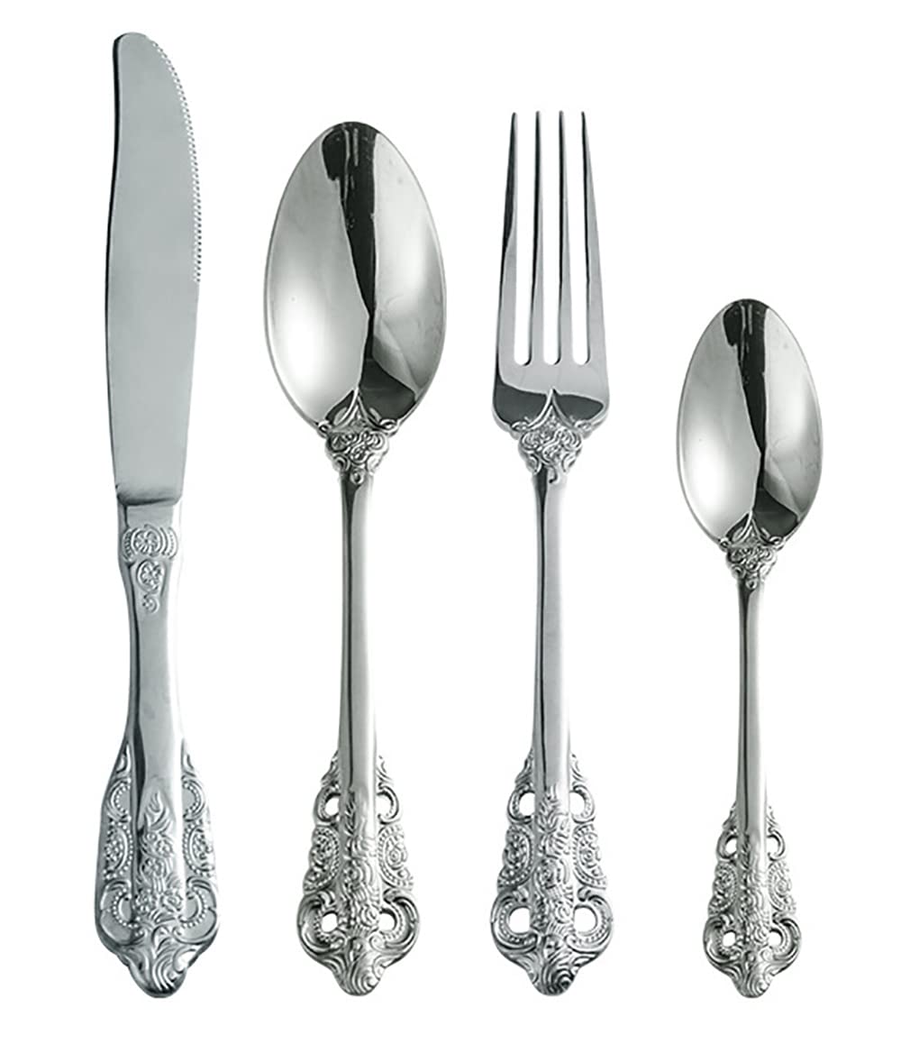 Couverts Argenterie 24 Pièces pour 6 Personnes 14 Couteau Fourchette Cuillère en Acier Inoxydable, Ensemble d'Ustensiles de Table Lavable au Lave-Vaisselle Maison Restaurant