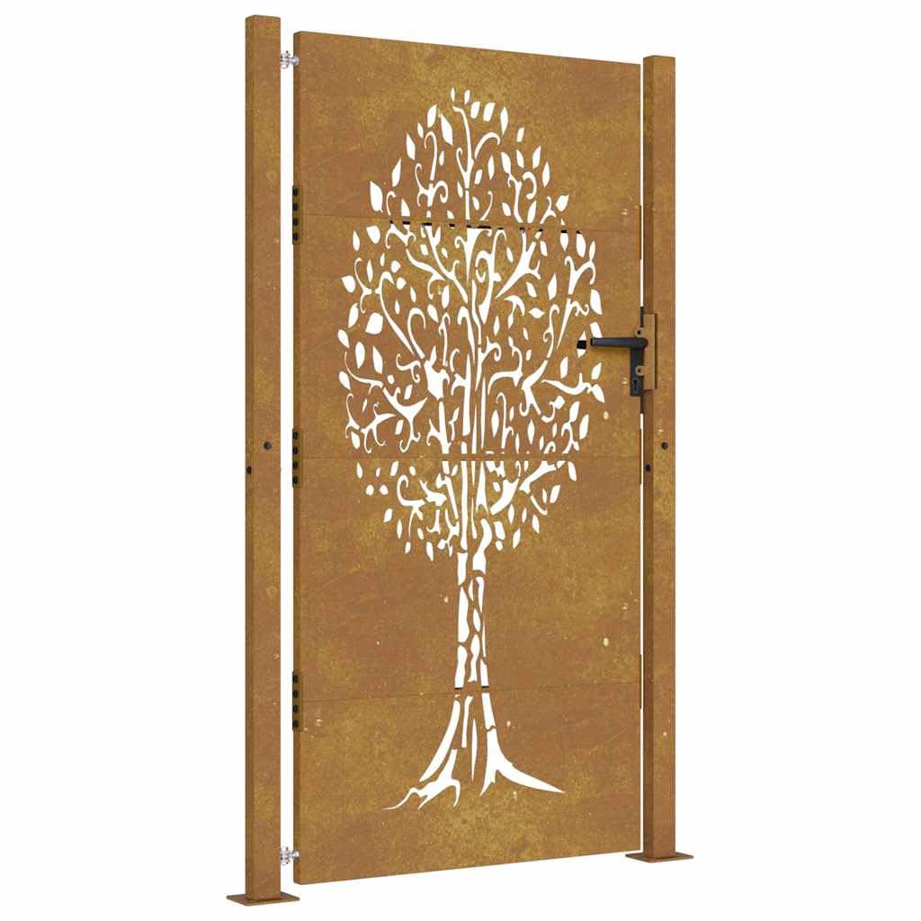 vidaXL Cancello da Giardino 100x175 cm in Acciaio Corten Design Albero, cancello in metallo, cancello da giardino anteriore, cancello da giardino con serratura