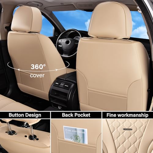 Image of Coverado Car Seat Covers Front Seats, Beige Seat Covers, Breathable Perforated Design, Luxurious Diamond Leather Car Seat Cover, 2 Pack Car Seat Protector Front Seat Cover Universal Fit Most Cars