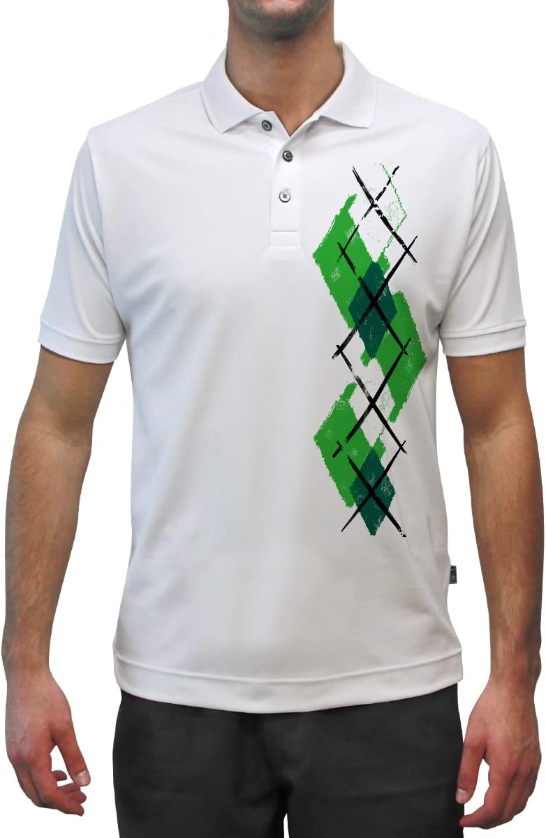 Dry Fit Short Sleeve Graphic Golf Polo Shirt for Men, Great for Sports and All Outdoor Activities - Argyle Paradise (AAA-ZZZ)