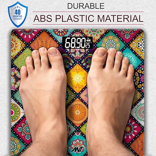 Image of Ant Flora New Mandala Digital Weighing Scale for Body Weight (Up to 180 kg), High Precision Sensors, Tempered Glass, LCD Display, Auto On /Off, Anti-Skid, Personal Fitness Scale with Battery Included