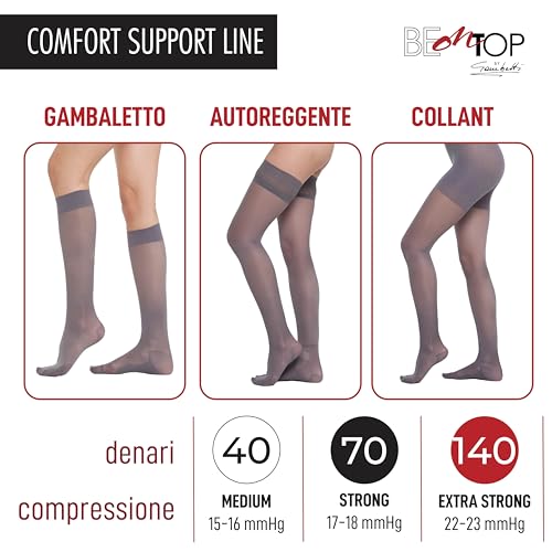 BeOnTop Bas De Contention Femme 70 Den 1pz - Chaussettes De Contention Femme Graduée, Chaussettes Hautes Femme 17-18 Mmhg, Mi Bas Femme Comfort Support Line - Made In Italy – vue 3