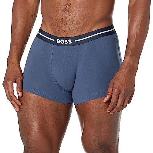 BOSS Men\'s 3 Pack Bold Logo Cotton Stretch Trunks, Spruce Blue/White/Navy, M