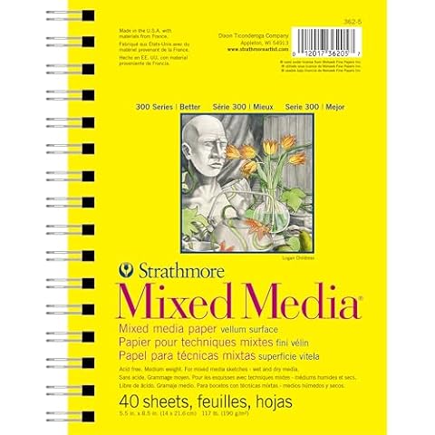 Strathmore 300 Series Mixed Media Paper Pad, Side Wire Bound, 5.5x8.5 inches, 40 Sheets (117lb/190g) - Artist Paper for Adults and Students - Watercolor, Gouache, Graphite, Ink, Pencil, Marker Cover