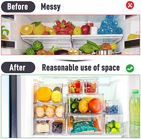 Masthome Fridge Organisers with Lids, Set of 9 Stackable Fridge Storage Containers, Clear Plastic Refrigerator Storage Boxes Vegetable Fruit Organizer for Kitchen Freezer Pantry