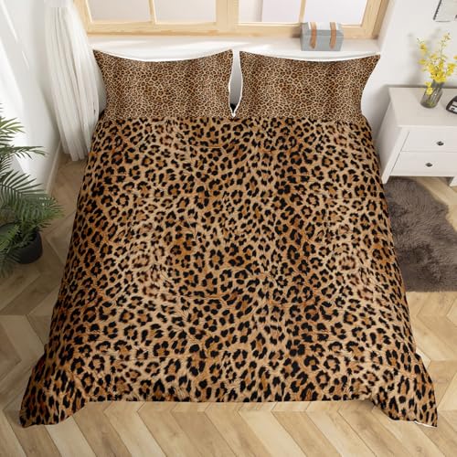 richhome Léopard Parure de Lit, gépard Imprimer Literie Set pour Les Enfants garçons Filles Animaux Housse de Couette 220x240cm Safari Housse de Couette Zipper