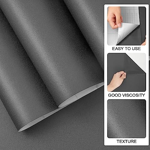 Image of practicalWs 23.6 in x 118 in Dark Grey Wall Paper Peel and Stick Wallpaper