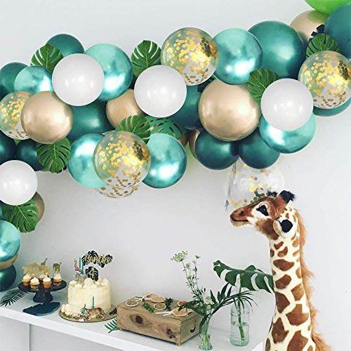 Jungle-Verjaardags-Ballonnen-30-cm-Groen-Wit-Goud-Latex-Ballonnen-met-Palmbladeren-Voor-Babyshower-Tropische-Decoratie-Verjaardagsfeest-Achtergrond-Decoraties-50-stuks