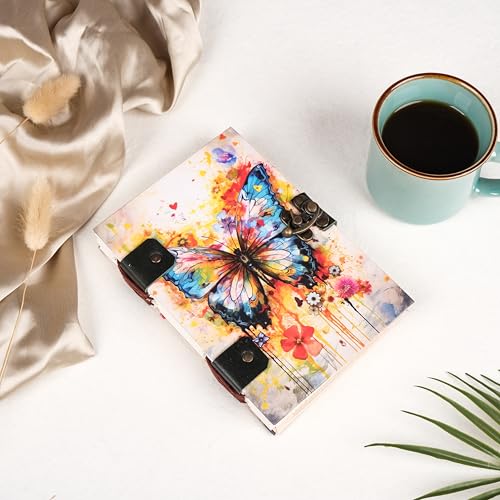 Image of CRAFT JUNKY Journal Diary with Handcrafted Box, 5 x 7 Inch Special Binding Unruled Lock Diary for Girls, Art Book with Aesthetic Print Sketch Book for Artists, 200 Acid-Free Pages A5 (BUTTERFLY)