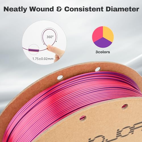 Image of 3DHoJor Silk PLA Filament 1.75mm Red Gold Purple Triple Color PLA 3D Printer Filament 3 in 1 Coextrusion 1KG Spool(2.2lbs) 3D Printing Filament Dimensional Accuracy + /- 0.03mm